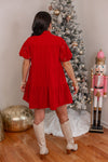 red corduroy pearl tiered dress