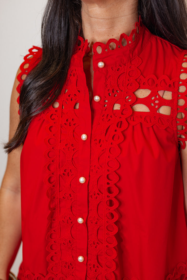 red lace crochet cocktail dress