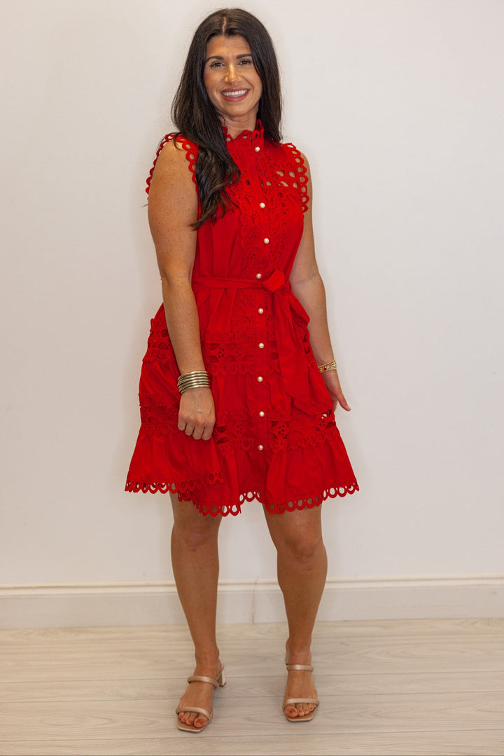 red lace crochet cocktail dress