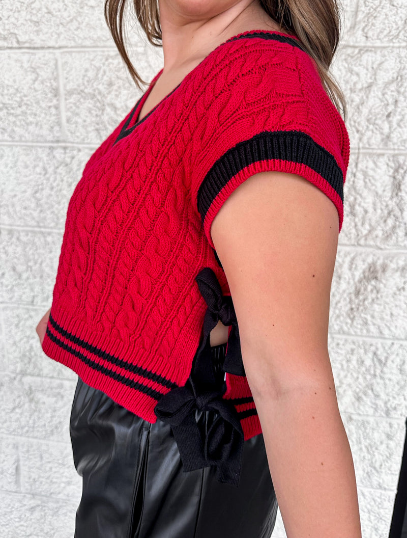 red black trim cropped sweater vest