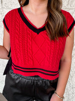 red black trim cropped sweater vest