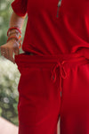 casual red wide leg crop pant set