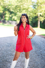 red denim cotton gameday romper