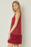 holiday party red feather fringe dress