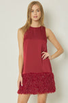 holiday party red feather fringe dress