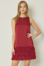 holiday party red feather fringe dress