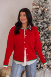 red green trim sweater cardigan