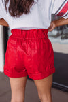 red leather paperbag shorts