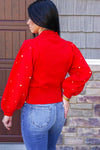 red pearl detailed christmas sweater