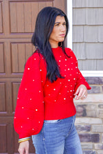 red pearl detailed christmas sweater