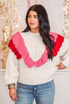 red pink ruffle sweater