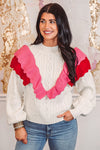 red pink ruffle sweater