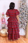 red green Christmas plaid tiered maxi dress