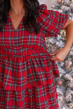 red green Christmas plaid tiered maxi dress