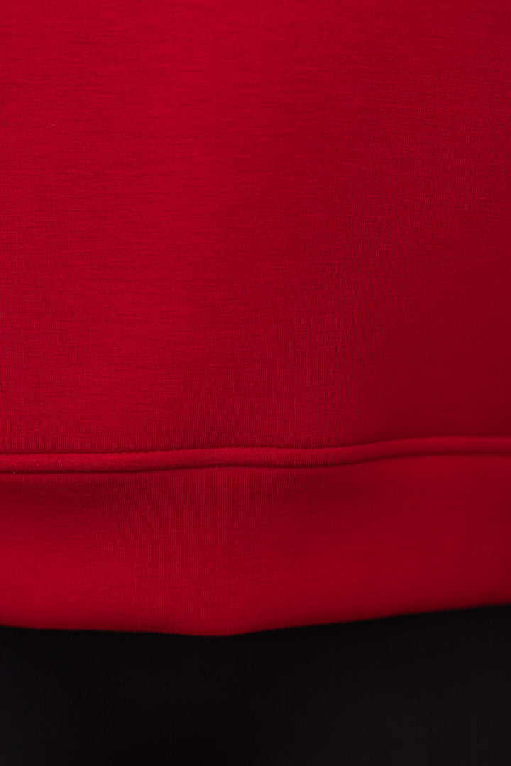 red scuba knit quarter zip hoodie