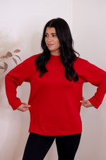 red scuba knit pullover top