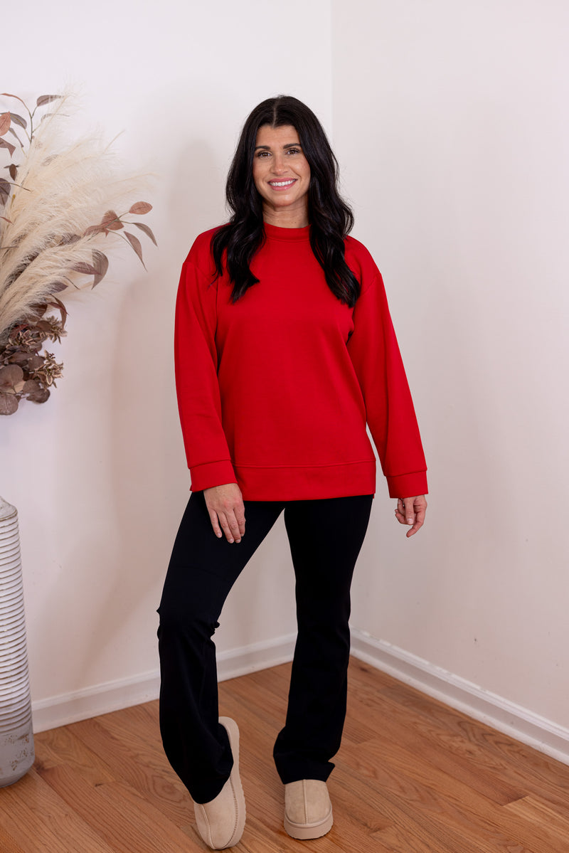 red scuba knit pullover top