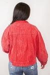 red sequin football shacket