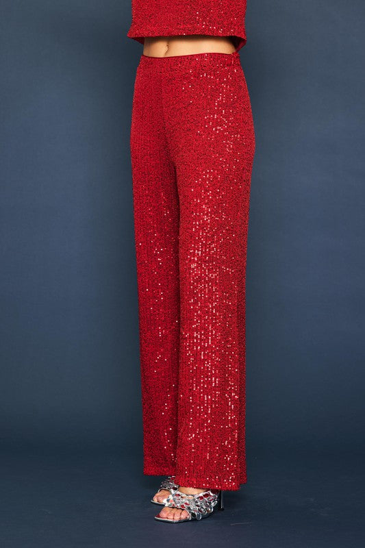 Skie Are Blue Red sequin wide leg pants 