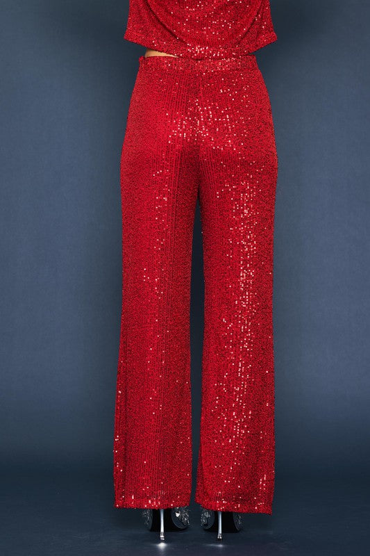 Skie Are Blue Red sequin wide leg pants 