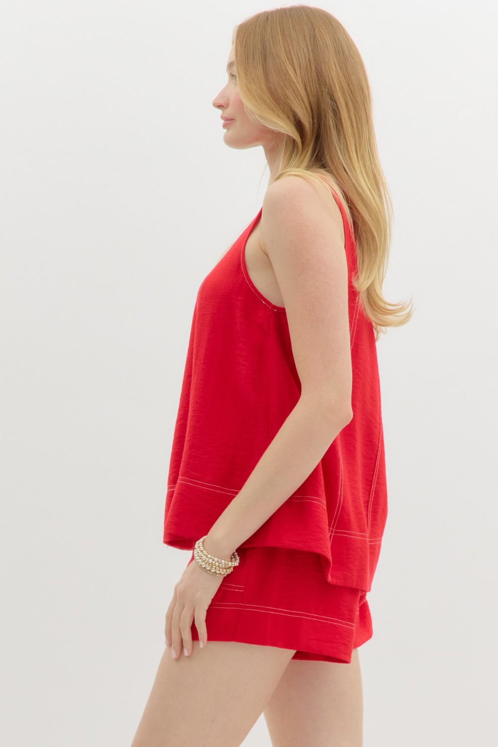 Entro Red sleeveless top with white stitching