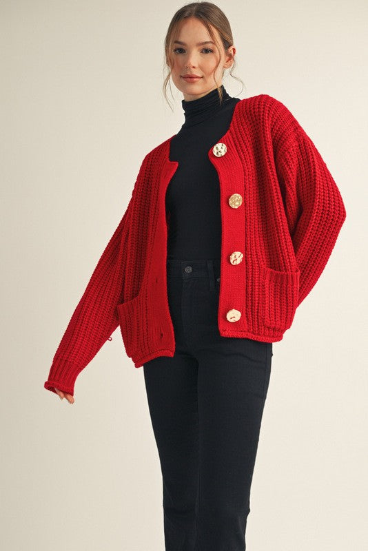 Sassy Season Red Sweater Cardigan