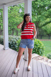 red stripe knit collared tank