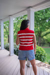 red stripe knit collared tank