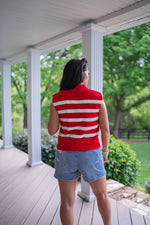 red stripe knit collared tank