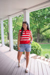 red stripe knit collared tank