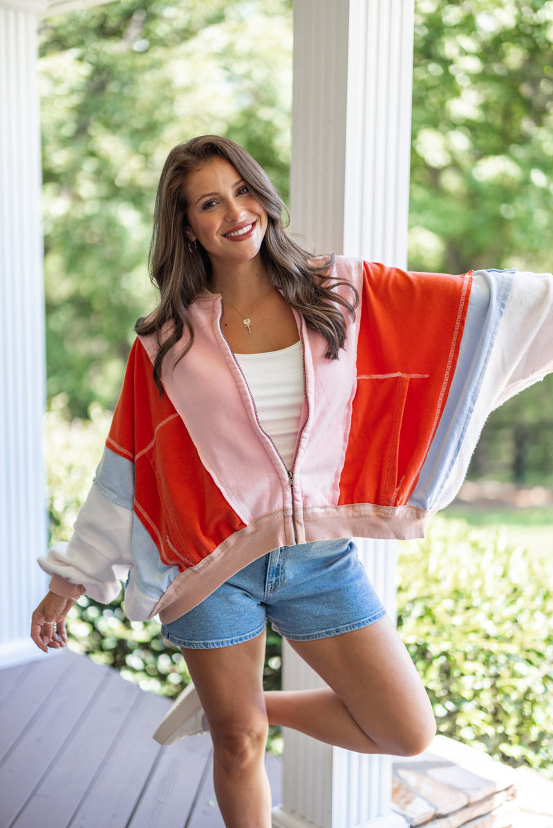 free people color block zip jacket