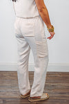 cream silk satin cargo pants set