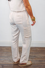 cream silk satin cargo pants set