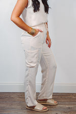 cream silk satin cargo pants set