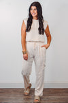 cream silk satin cargo pants set