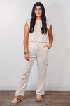 cream silk satin cargo pants set