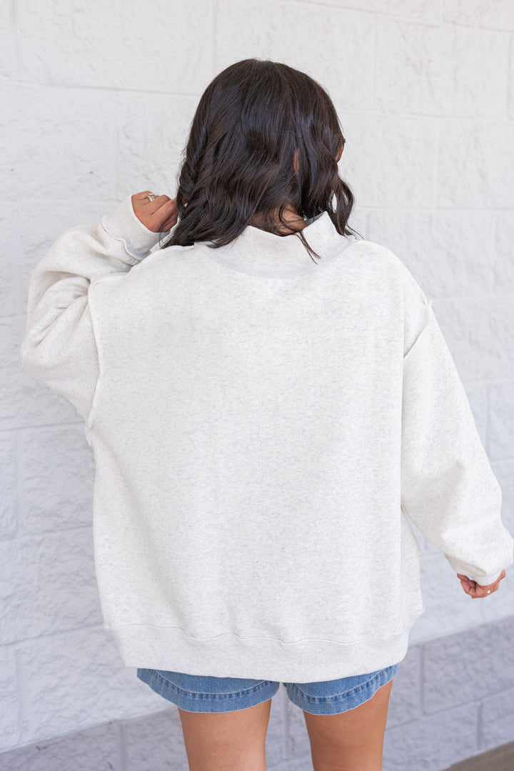 jesus oversized heather grey pullover back view
