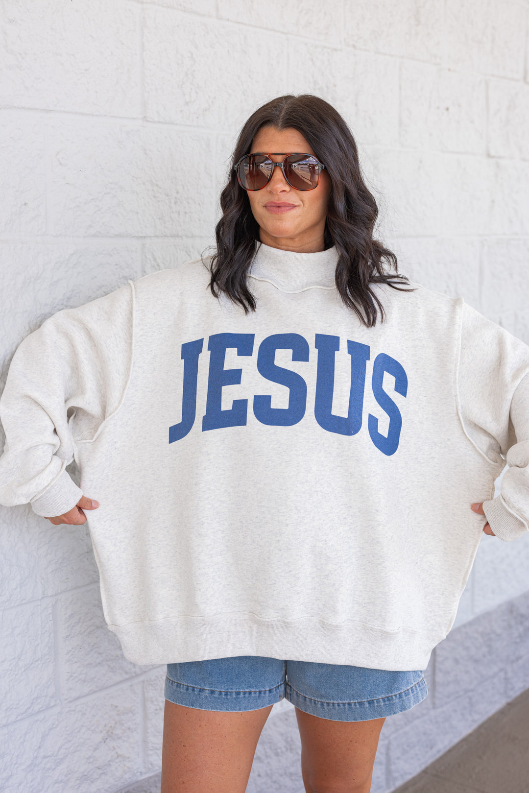 oversized jesus mock neck cozy sweatshirt