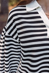 ribbed black white striped collared pullover