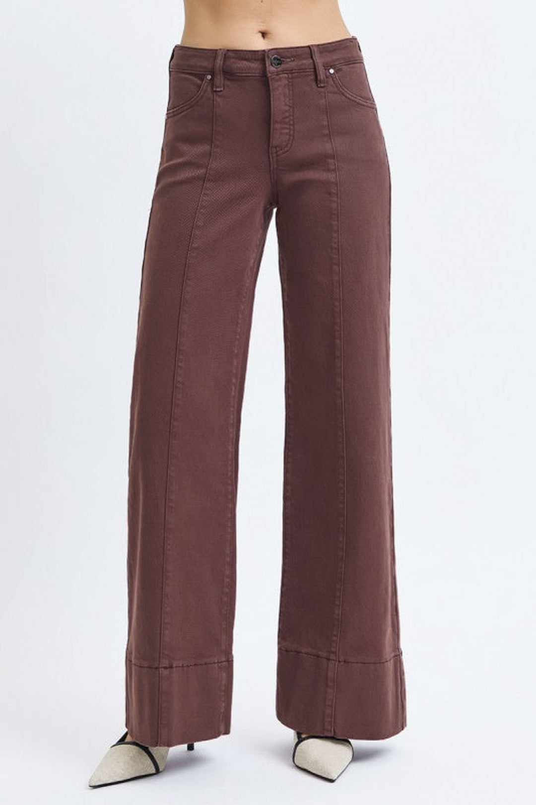 risen chocolate brown tummy control denim jeans front