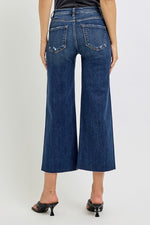 Risen Jeans dark washed denim button fly wide leg cropped jeans