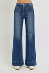 Risen Jeans dark washed denim flare jeans with patch pockets