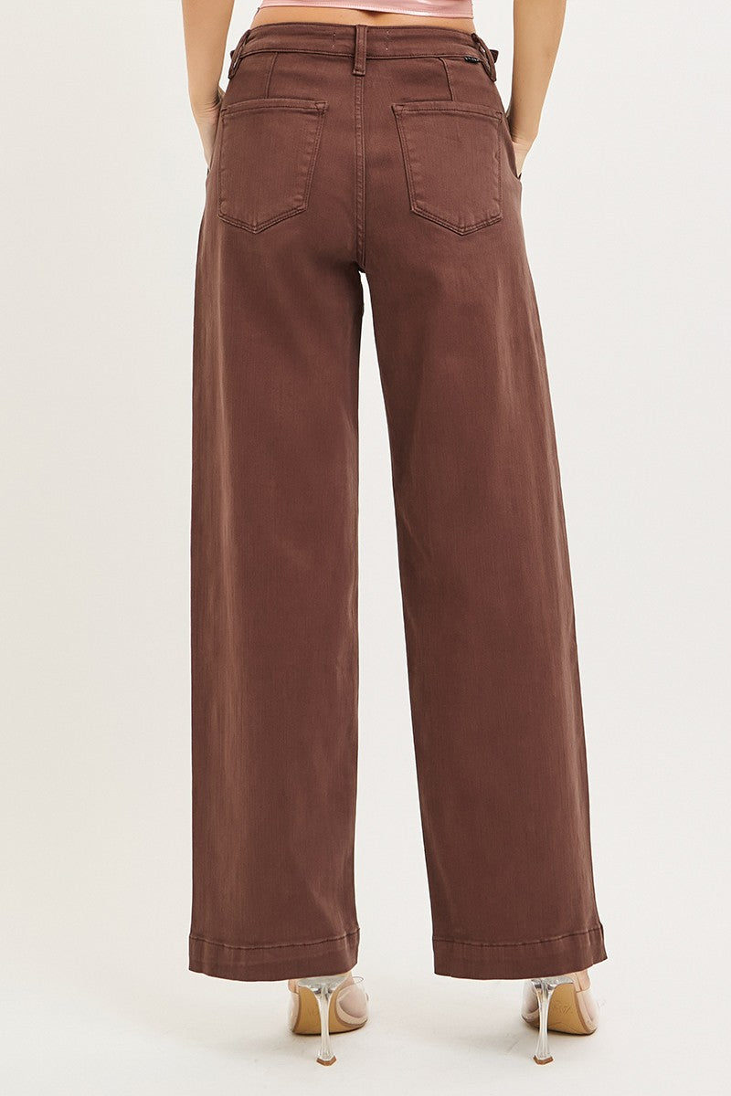 risen jeans wide leg chocolate brown for fall