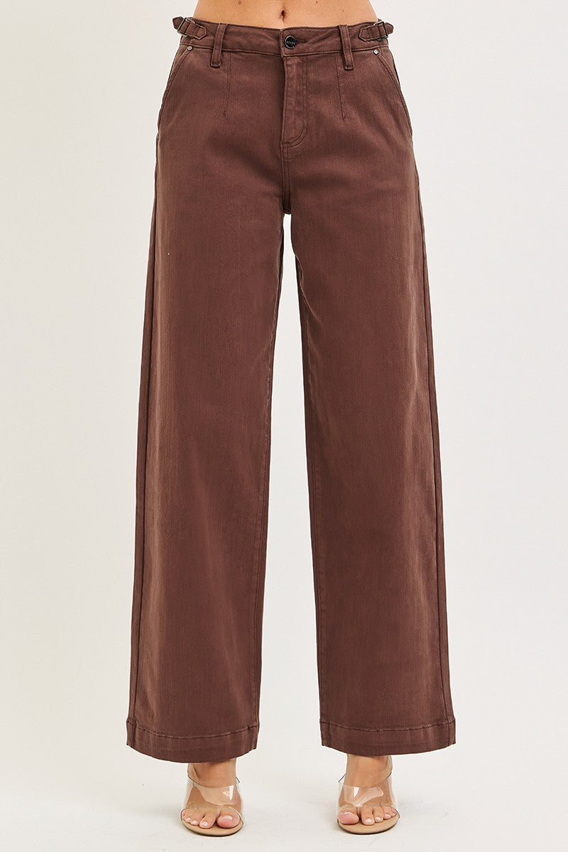 risen jeans wide leg chocolate brown denim