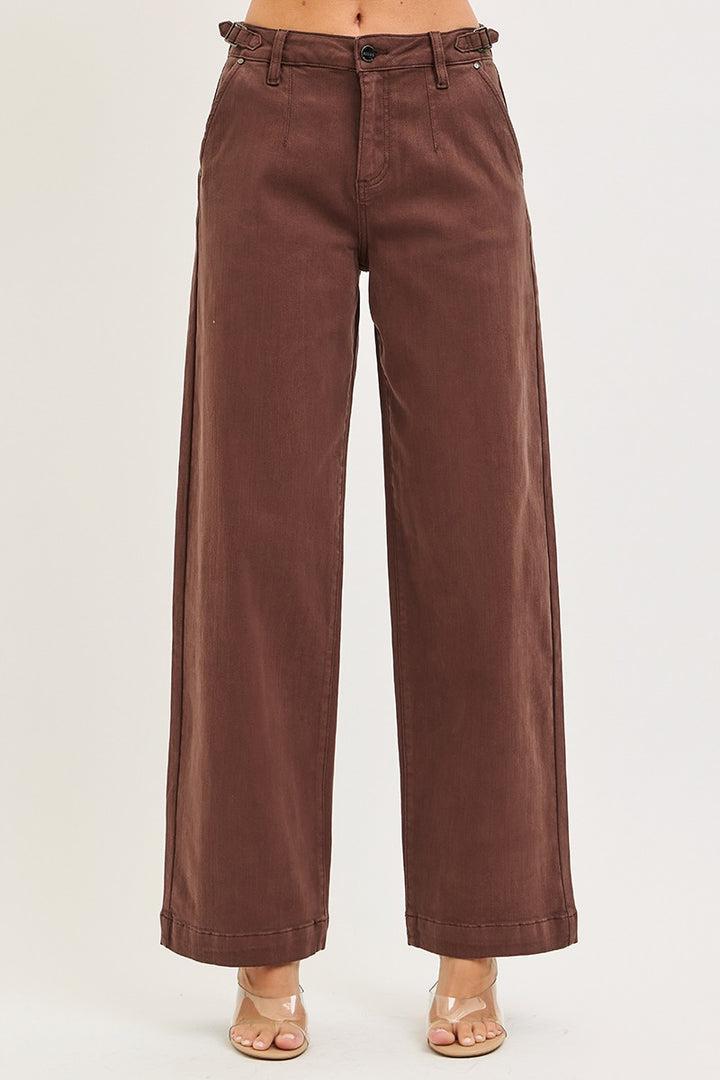 risen jeans wide leg chocolate brown denim
