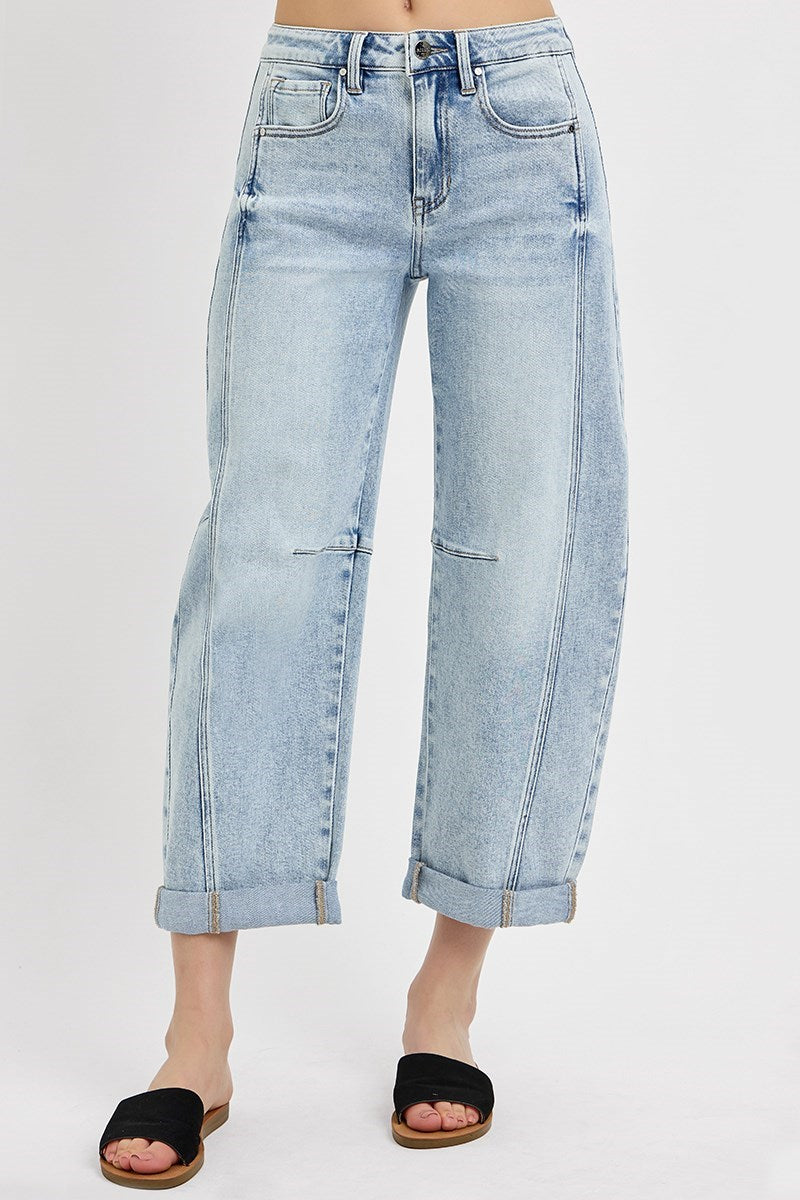 risen jeans light wash denim boyfriend barrel jeans