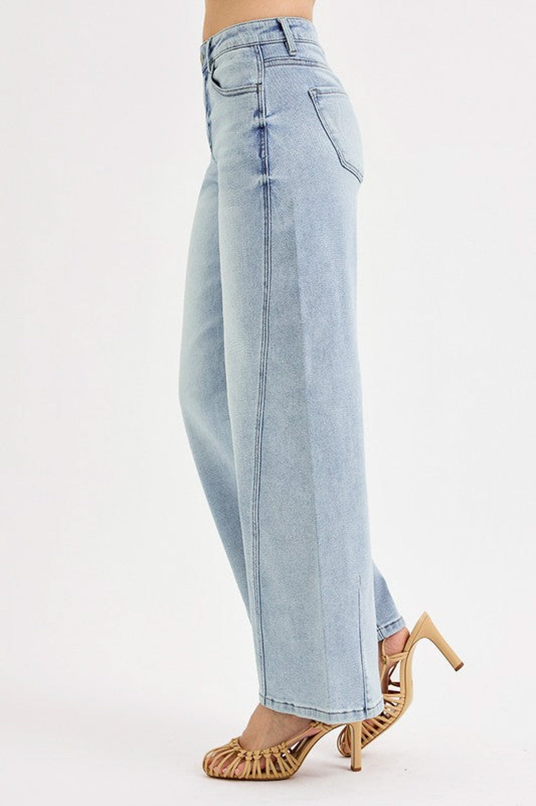 risen jeans slouchy barrel light blue denim side