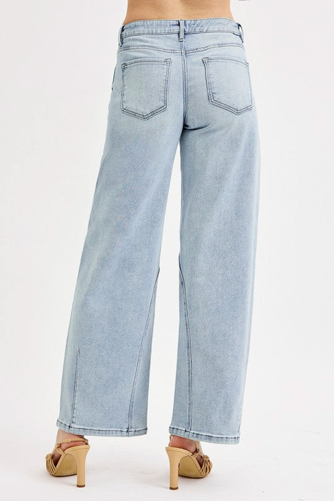 risen jeans slouchy barrel light blue denim back