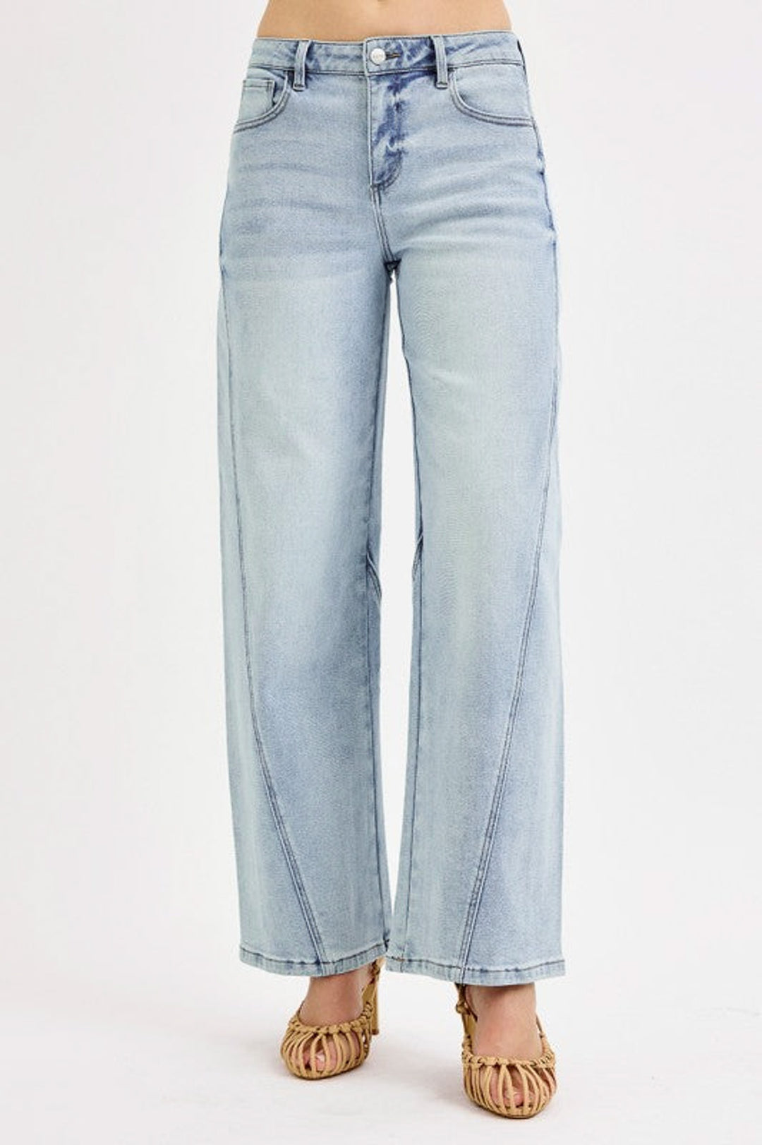 risen jeans slouchy barrel light blue denim front
