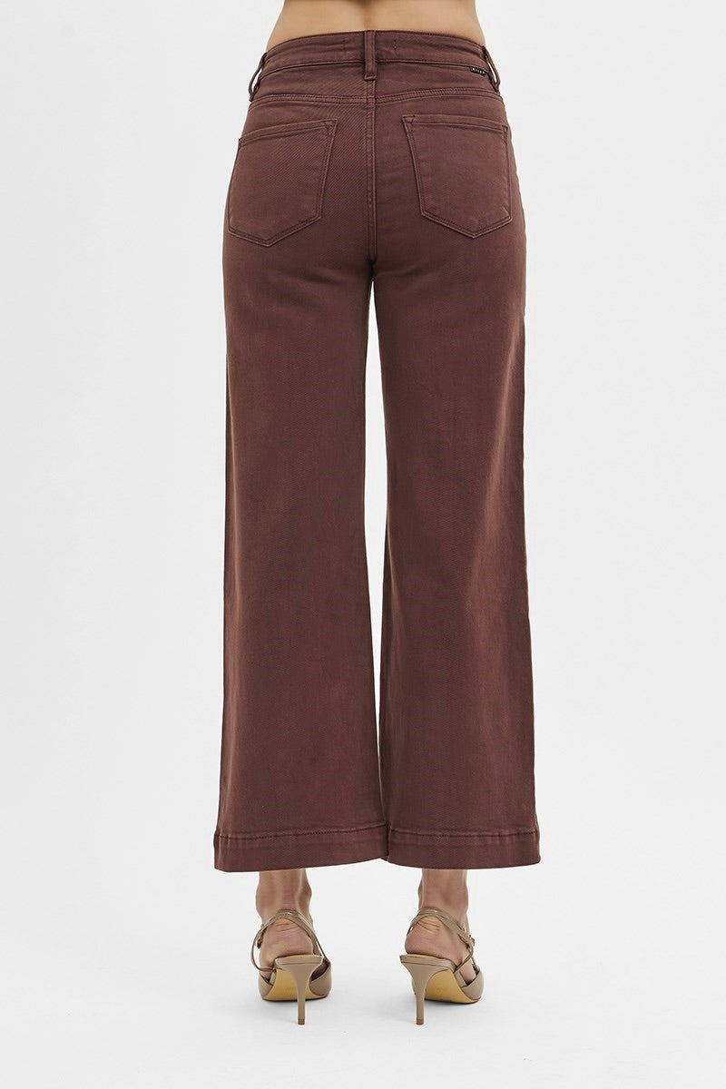risen tummy control cropped brown jeans back